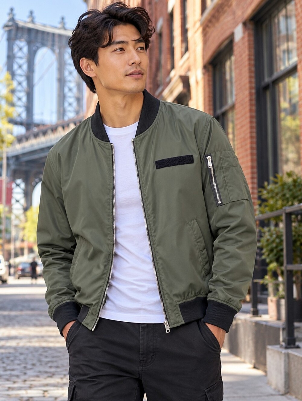 ZARA Man men's green bomber full zip utility flight jacket XL outerwear EUC